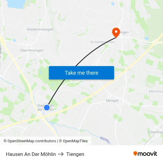 Hausen An Der Möhlin to Tiengen map