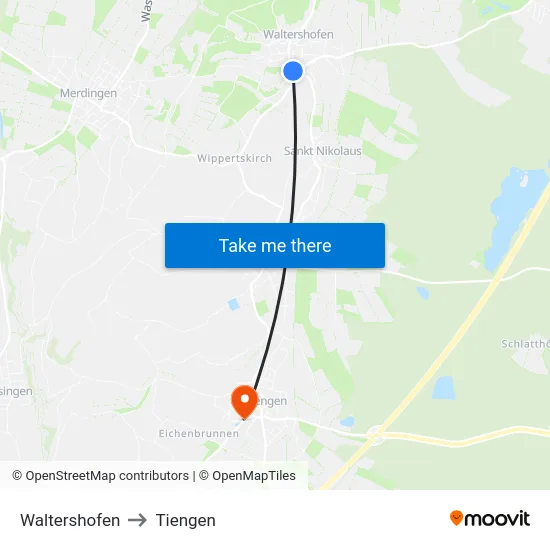 Waltershofen to Tiengen map