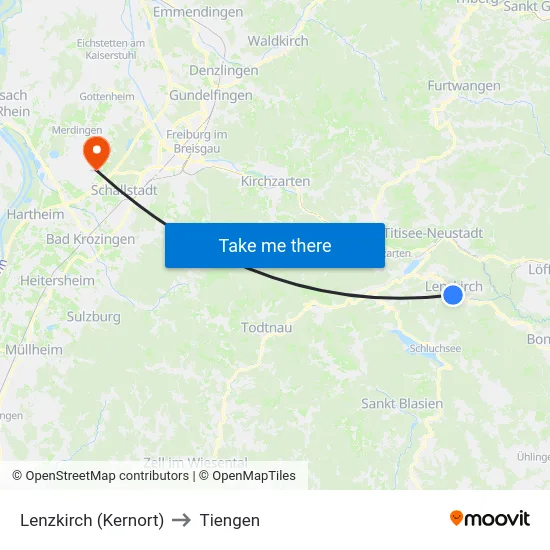 Lenzkirch (Kernort) to Tiengen map