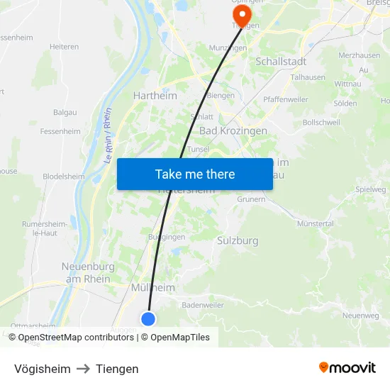 Vögisheim to Tiengen map