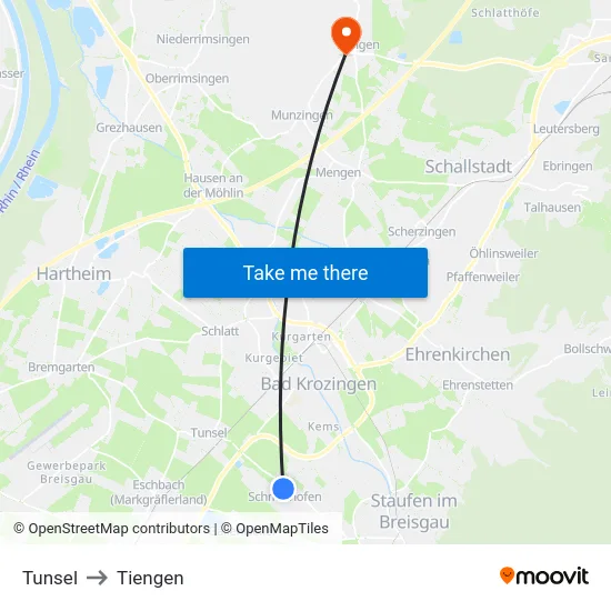Tunsel to Tiengen map