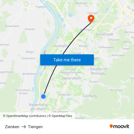 Zienken to Tiengen map