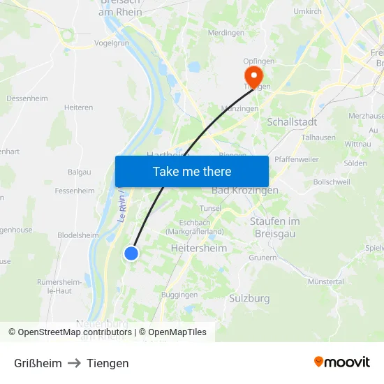 Grißheim to Tiengen map