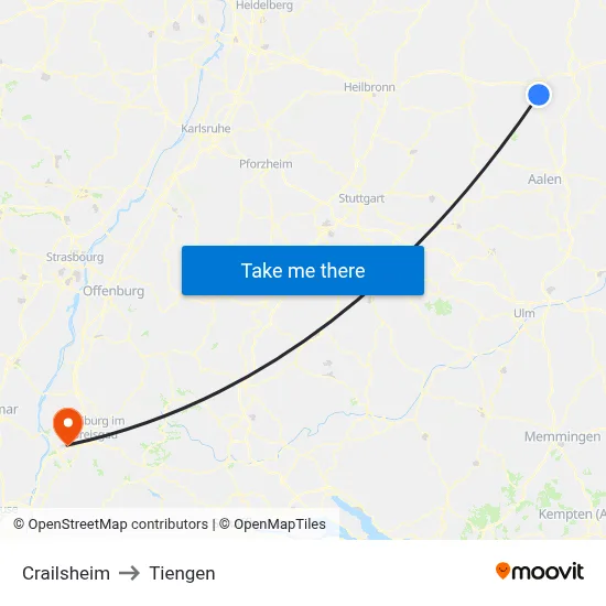 Crailsheim to Tiengen map
