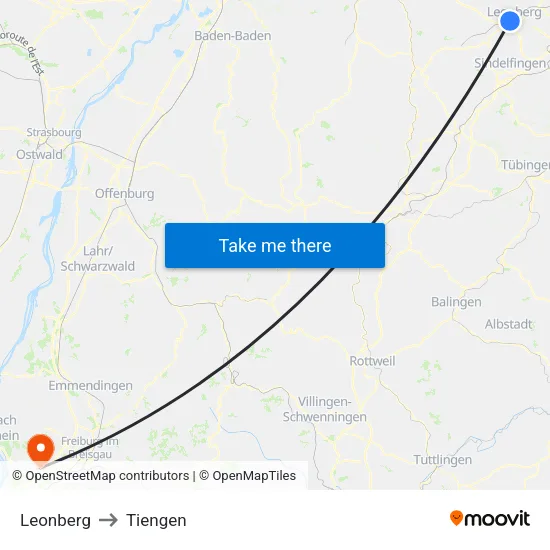 Leonberg to Tiengen map