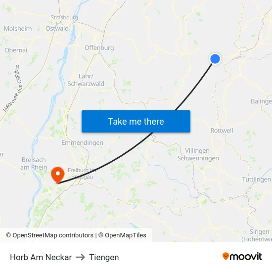 Horb Am Neckar to Tiengen map