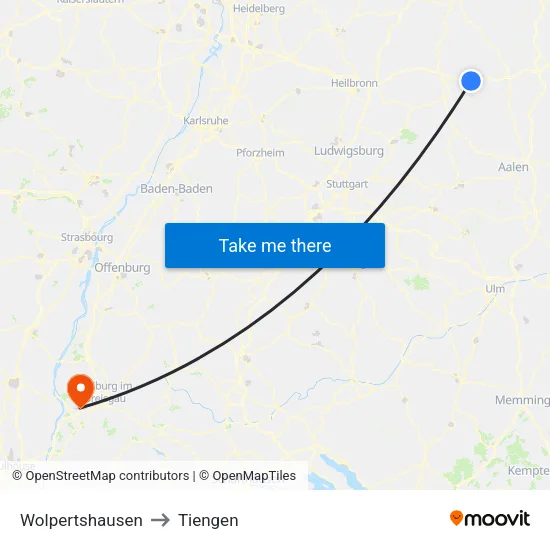 Wolpertshausen to Tiengen map