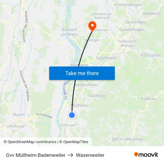 Gvv Müllheim-Badenweiler to Wasenweiler map