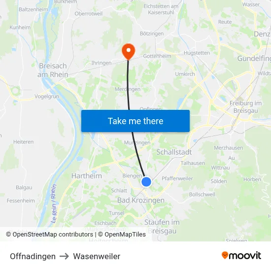 Offnadingen to Wasenweiler map