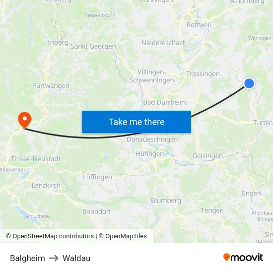Balgheim to Waldau map