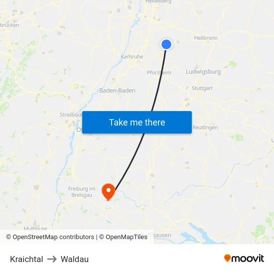 Kraichtal to Waldau map