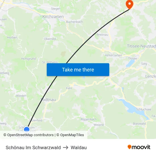 Schönau Im Schwarzwald to Waldau map