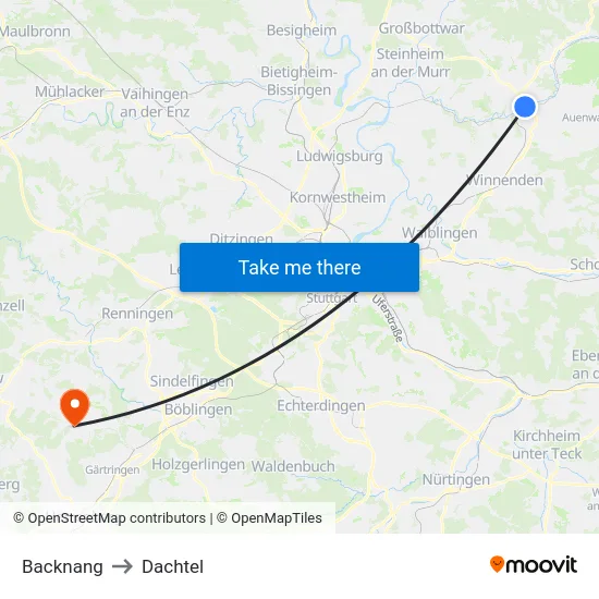 Backnang to Dachtel map