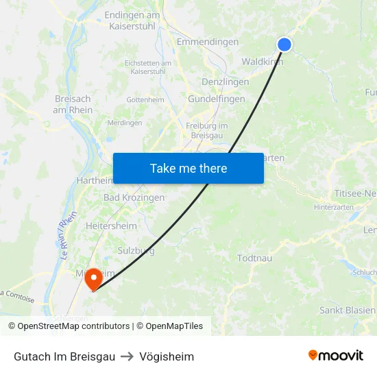 Gutach Im Breisgau to Vögisheim map