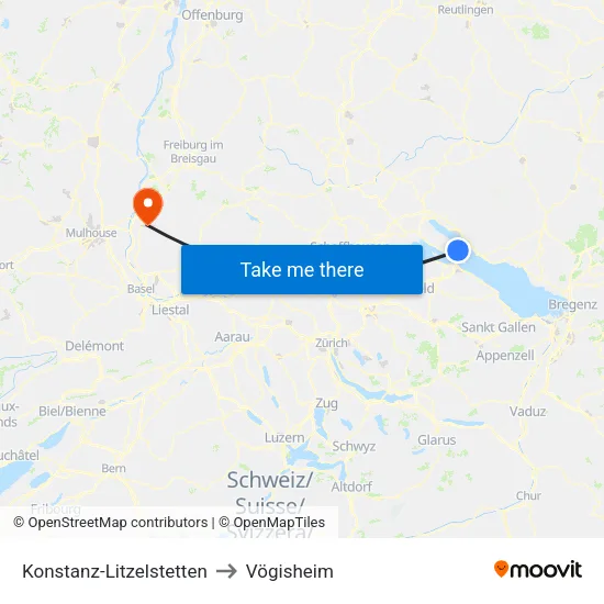 Konstanz-Litzelstetten to Vögisheim map