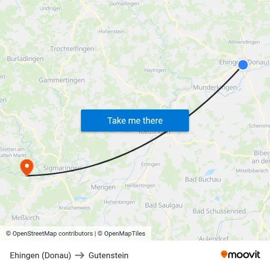 Ehingen (Donau) to Gutenstein map