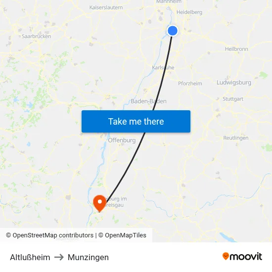 Altlußheim to Munzingen map