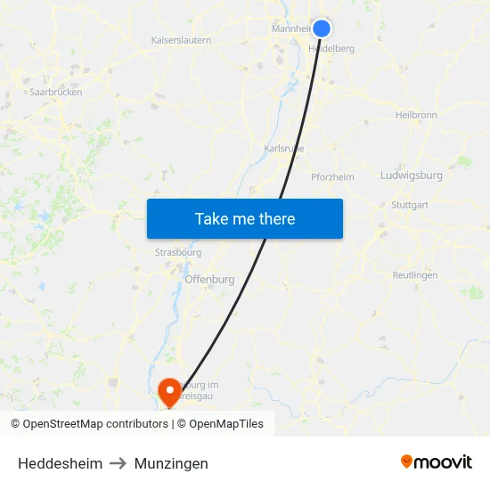 Heddesheim to Munzingen map