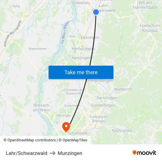 Lahr/Schwarzwald to Munzingen map