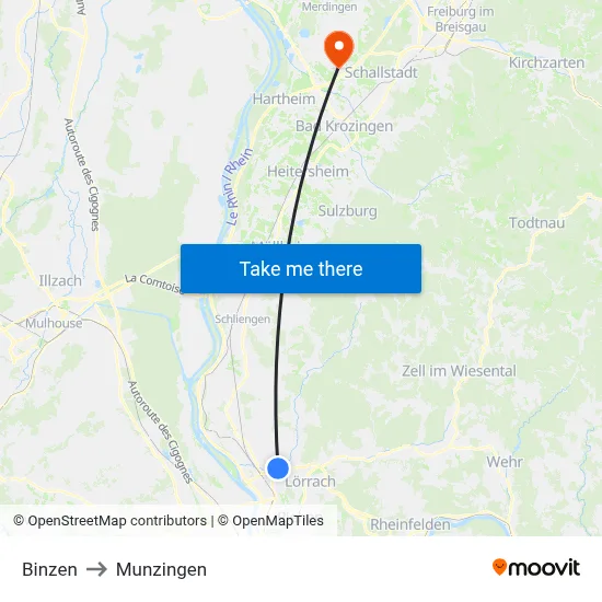 Binzen to Munzingen map