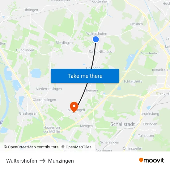 Waltershofen to Munzingen map