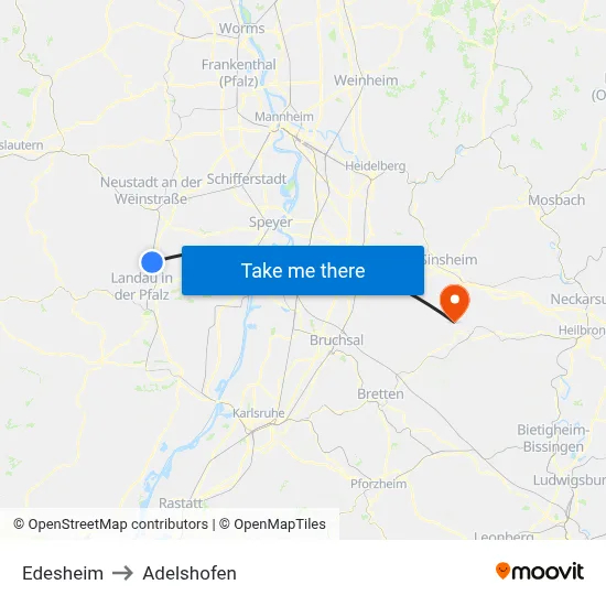 Edesheim to Adelshofen map