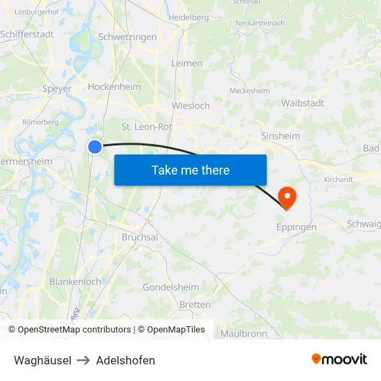 Waghäusel to Adelshofen map