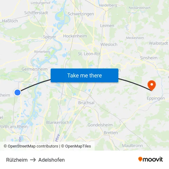 Rülzheim to Adelshofen map