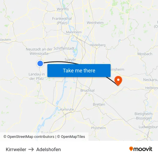 Kirrweiler to Adelshofen map