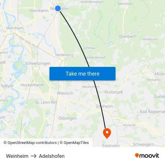 Weinheim to Adelshofen map