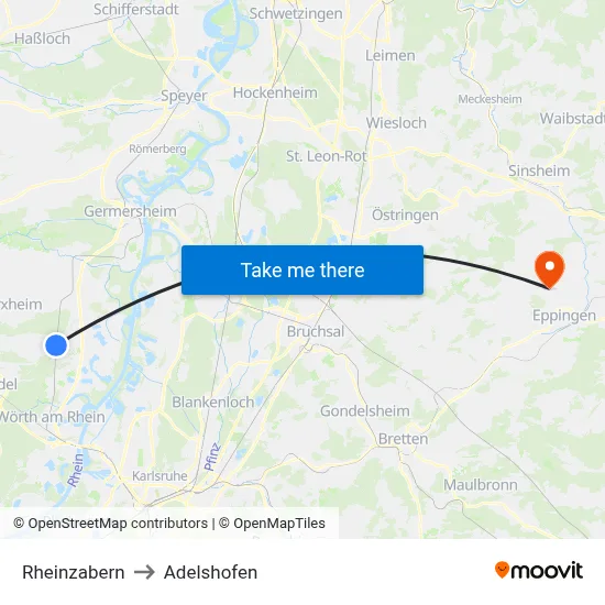 Rheinzabern to Adelshofen map