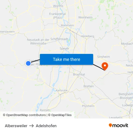 Albersweiler to Adelshofen map