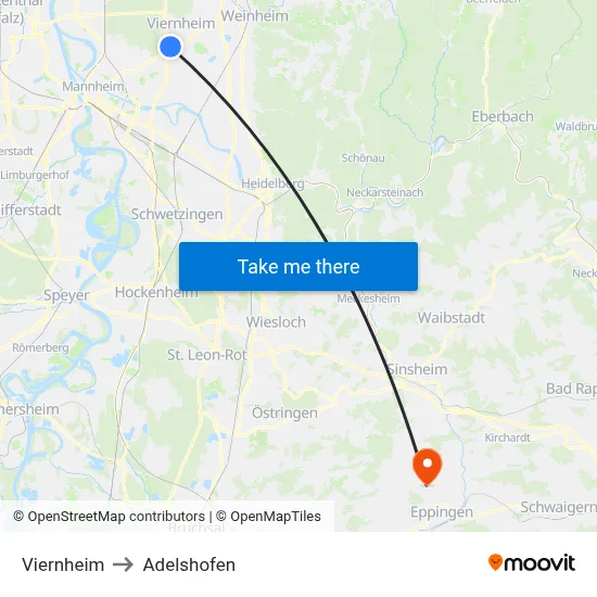 Viernheim to Adelshofen map