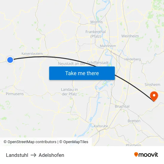 Landstuhl to Adelshofen map
