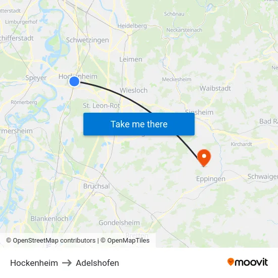 Hockenheim to Adelshofen map