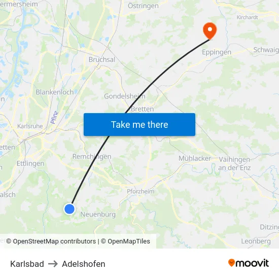 Karlsbad to Adelshofen map