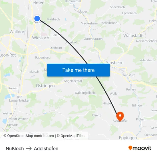 Nußloch to Adelshofen map