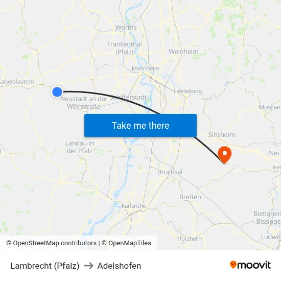 Lambrecht (Pfalz) to Adelshofen map