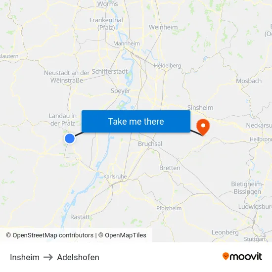 Insheim to Adelshofen map
