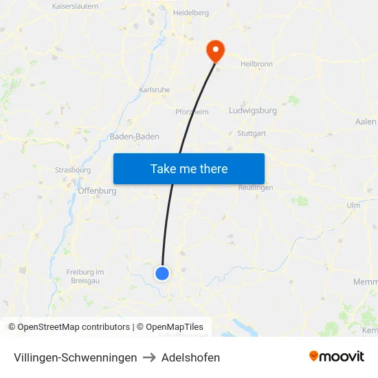 Villingen-Schwenningen to Adelshofen map