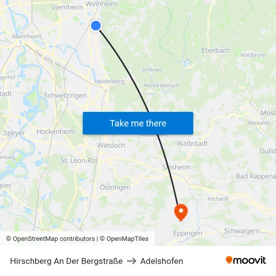 Hirschberg An Der Bergstraße to Adelshofen map