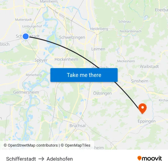 Schifferstadt to Adelshofen map