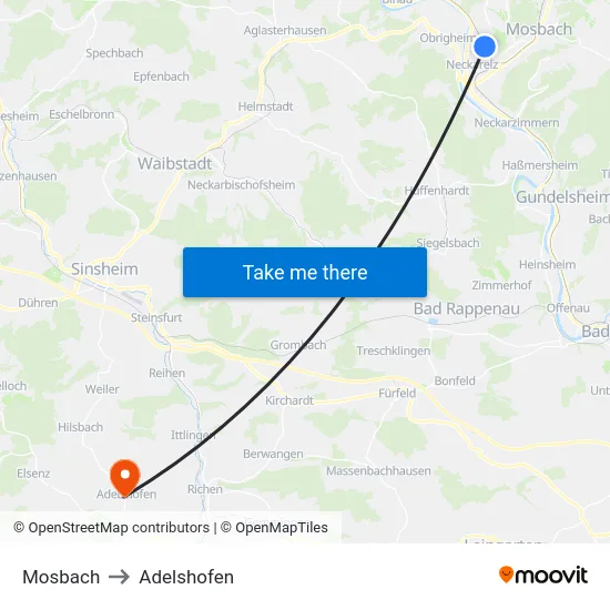 Mosbach to Adelshofen map