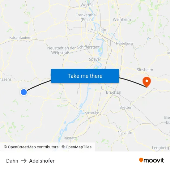 Dahn to Adelshofen map