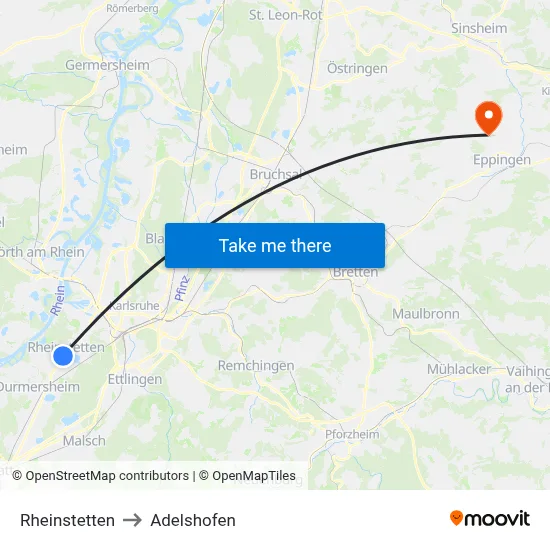 Rheinstetten to Adelshofen map