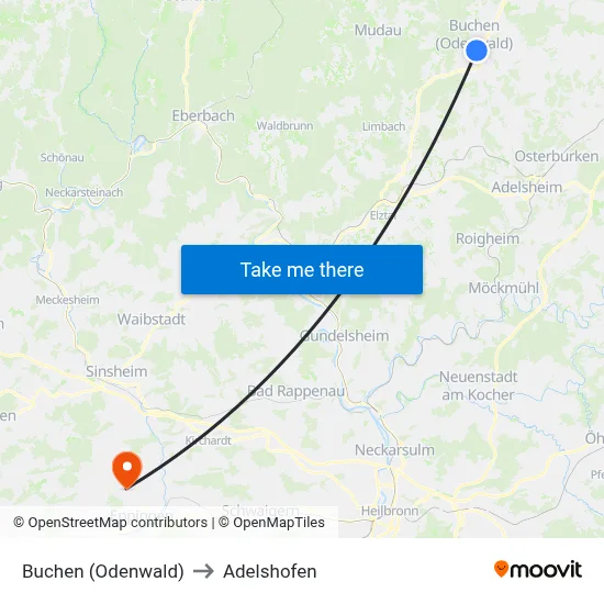 Buchen (Odenwald) to Adelshofen map