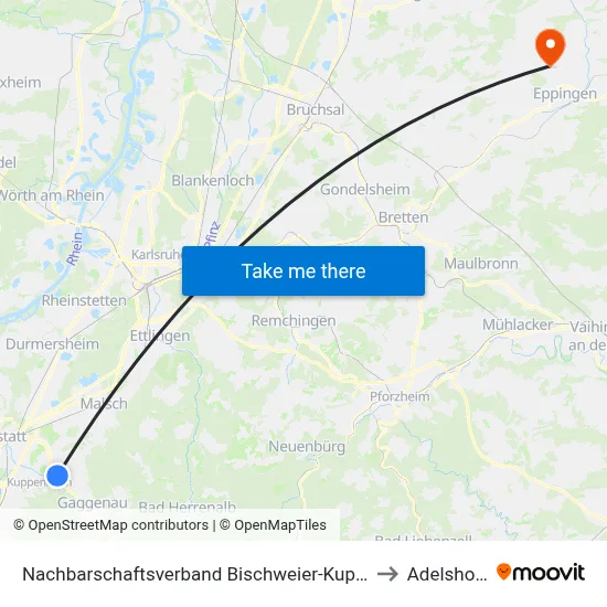 Nachbarschaftsverband Bischweier-Kuppenheim to Adelshofen map