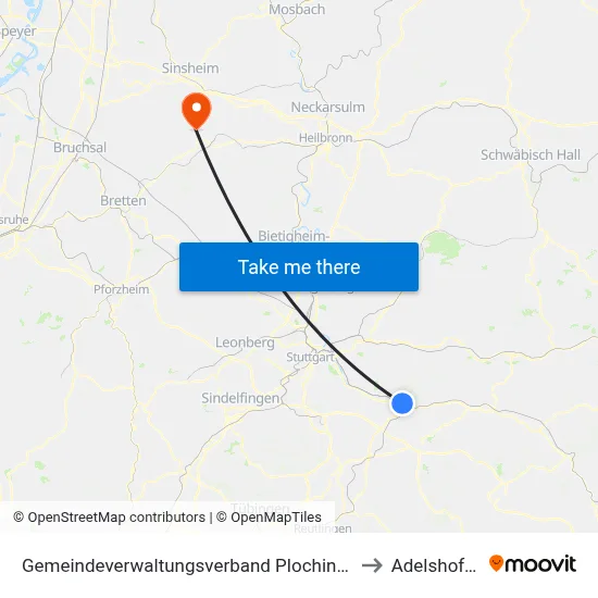 Gemeindeverwaltungsverband Plochingen to Adelshofen map