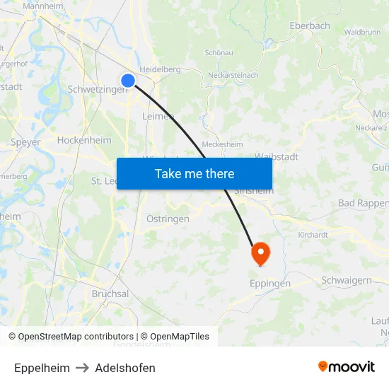 Eppelheim to Adelshofen map