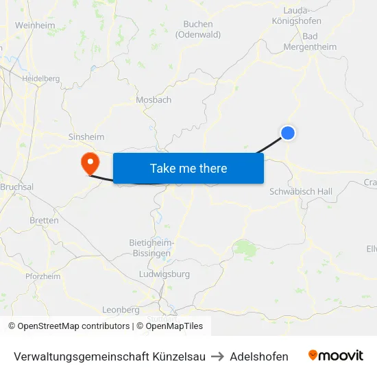 Verwaltungsgemeinschaft Künzelsau to Adelshofen map